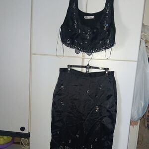 Zara Black Sequin Skirt Set